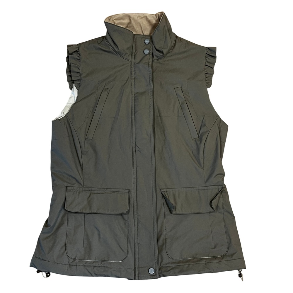 Ailin Eco Sports Insulated Cargo Vest Womens S Olive Ruffle Sleeve Utility Gorp